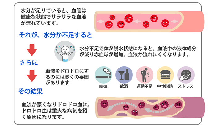 水分が不足する血流が悪くなりドロドロ血に。